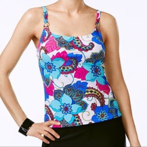 Island Escape vibrant tropical print tankini top